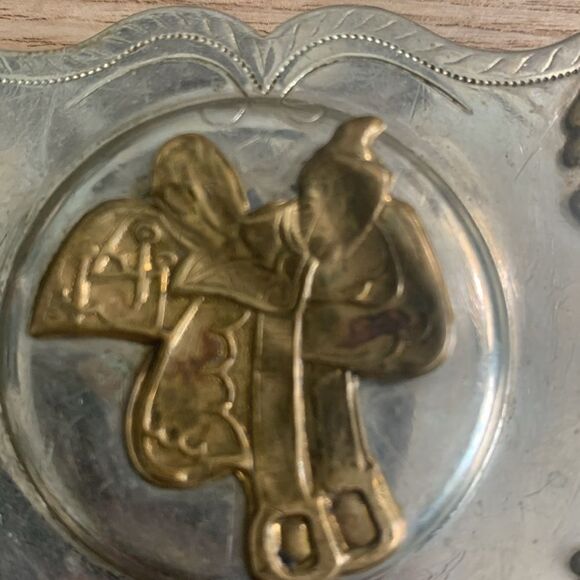 Vintage The Lyntone Co Oklahoma Nickel Silver Belt Buckle Cowboy Western Saddle - Picture 9 of 17